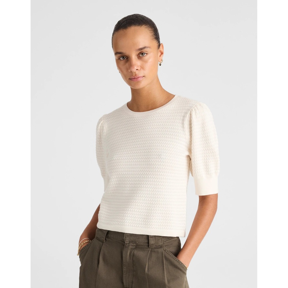NWT Madewell Merino Wool Silk‎ Blend Puff Sleeve Sweater Tee Ivory Large NT004